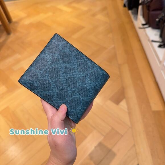 NWT Coach Men's 3-In-1 Wallet In Signature Canvas cw380 Aquamarine Teal - Picture 6 of 6